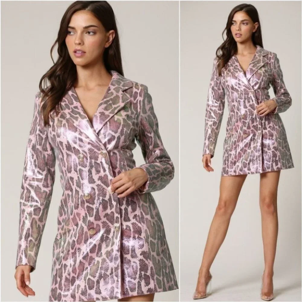 metallic Snake Print Blazer Dress